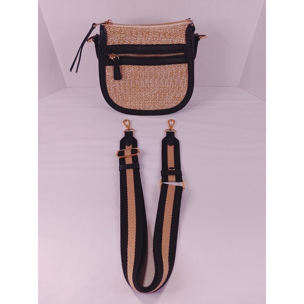Crown Vintage Straw Crossbody Bag Woven Raffia Brown Trim Boho Purse Small - Picture 14 of 14
